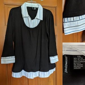 Black sweater with attached collar and sleeves